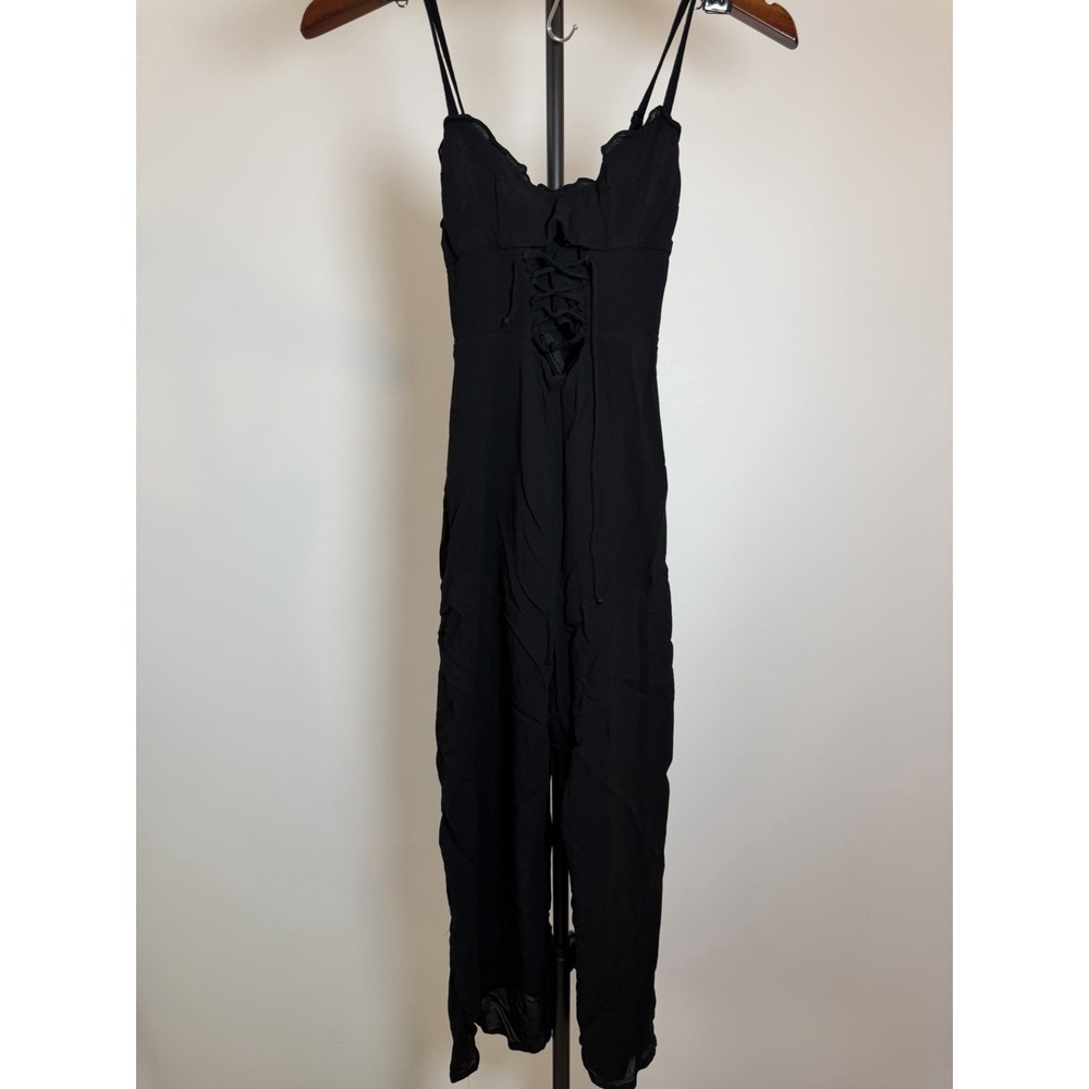 Reformation Fergie Lace-Up Cutout Jumpsuit Black Size 2 Wide Leg Party